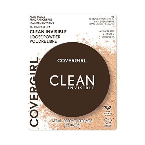 COVERGIRL Clean Invisible Loose Powder - Loose Powder, Setting Powder, Vegan Formula - Translucent Medium, 20g (0.7 oz) (Pack of 2)