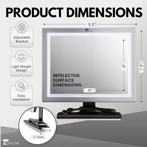 ToiletTree Products Deluxe LED Fogless Shower Mirror with Squeegee Anti-Fog Mirror - Adjustable Shaving Mirror with a Squeegee - Rust-Proof, Impact-Resistance Bathroom Shower Mirror
