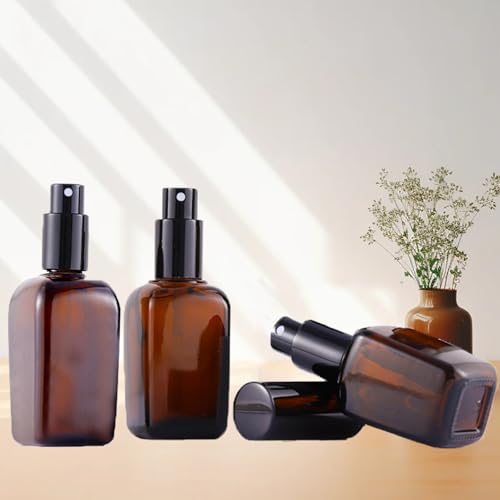 6Pcs 50ml Square Amber Glass Spray Bottles for Essential Oils 1.7oz Empty Small Fine Mist Spray Bottle,for perfume Liquids Travel Container (Amber, 50ML)