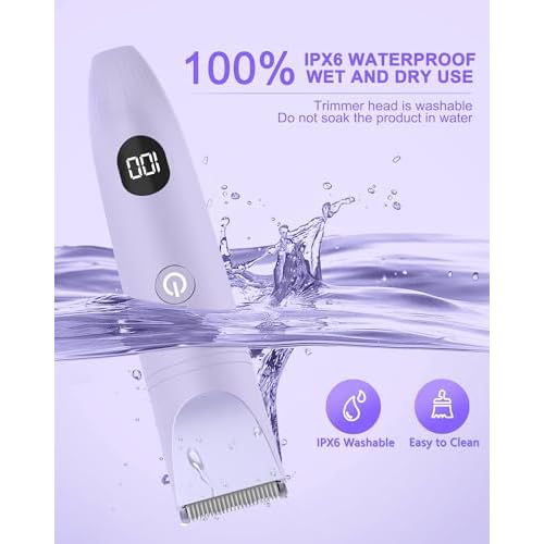 Bikini Trimmer for Women, Electric Razor for Pubic Hair 3-in-1, Bikini Shaver for Legs Body Hair, Womens Electric Razor IPX6 Waterproof, Gifts for Women,Purple
