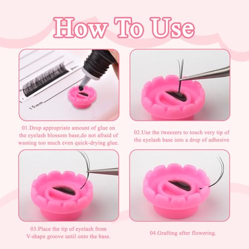 400 PCS Glue Rings for Eyelash Extensions, Pink Lash Rings with 2 PCS Eyelash Tweezers, Lash Holder, Easy Fanning Glue Cups for Volume Lashes