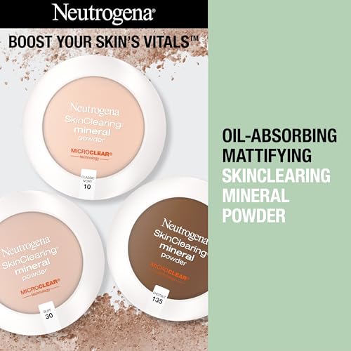 Neutrogena SkinClearing Pressed Mineral Powder Compact for Acne Prone Skin, Oil Absorbing Acne Makeup with Salicylic Acid helps to Cover, Treat & Prevent Breakouts, Buff 30,.38 oz
