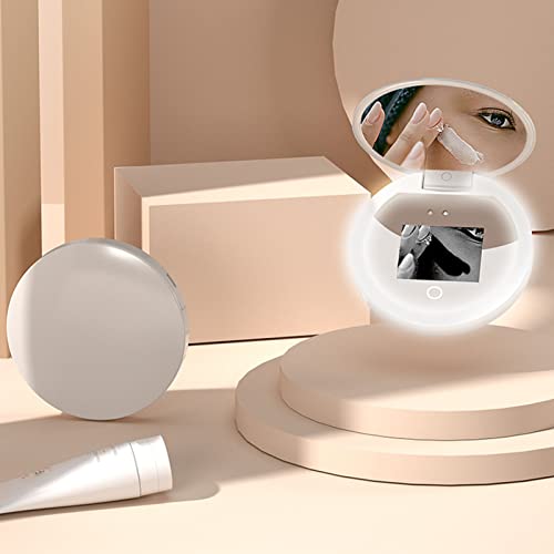 2X Magnification Makeup Mirror with LED Light Mirror for Sunscreen Test with LED Light, Portable Cosmetic Mirror for Travel, Ideal for Sunscreen Compact & Travel Mirrors