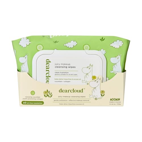 Moomin Juicy Makeup Cleansing Wipes - 60 count- Cucumber & Collagen Makeup Remover Towelettes (Renewing Cucumber)