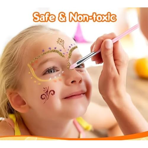 Temporary Glitter Tattoo Kit Kids, 24 Colors Glitter, 120 Stencils, Adults & Kids Arts Glitter Make Up Kit, Gifts for Girls Boys Christmas Festival Birthday Party