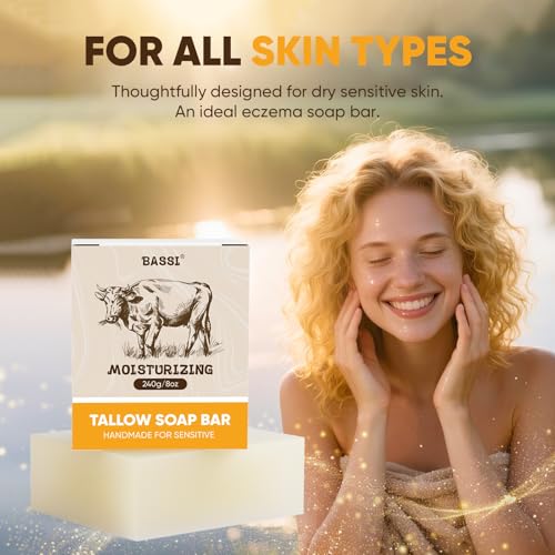 Beef Tallow Soap Bar, 2 Pack All Natural Grass Fed Tallow Soap, Moisturizing Face & Body Wash, Handcrafted Bath Soap Great for Dry, Itchy, Sensitive Skin, 4 Oz/pc