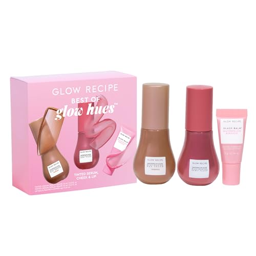 Glow Recipe Best of Glow Hues Kit - Travel Size Hue Drops Sun Glow, Full Size Dewy Flush Blush & Travel Size Glass Balm Lip Treatment (3 Count)