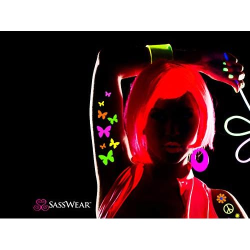 Sasswear Blacklight Body Stickers - Neon Fashion Accessories for Raves, Festivals and Glow Parties, 40/pk (Butterfly)