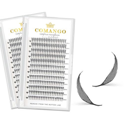 CoMango Premade Spire Lashes Anime Lash Fans C/D Curl Manga Spiky Natural Wispy Lash Extension Feather Shape Comic Lashes 0.07mm lndividual Lashes (Black Spire, 0.07-C-13mm)