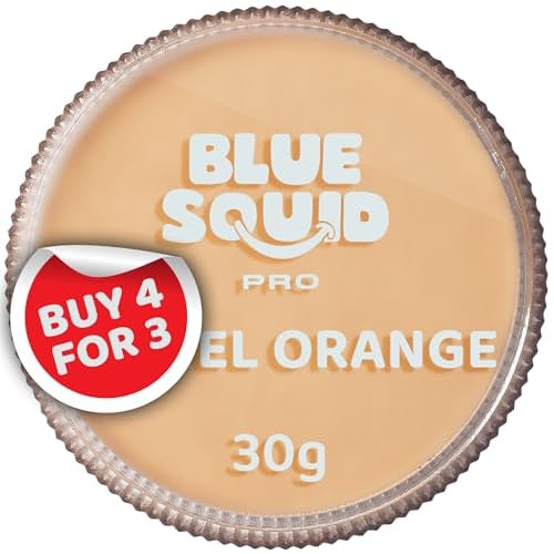 Blue Squid Face Paint Water Based Single Cake Professional Face Paint & Body Paint - Water Activated, Kids Adults Face Painting for Costume, Halloween Makeup, Cosplay - Pastel Orange Face Paint 30g