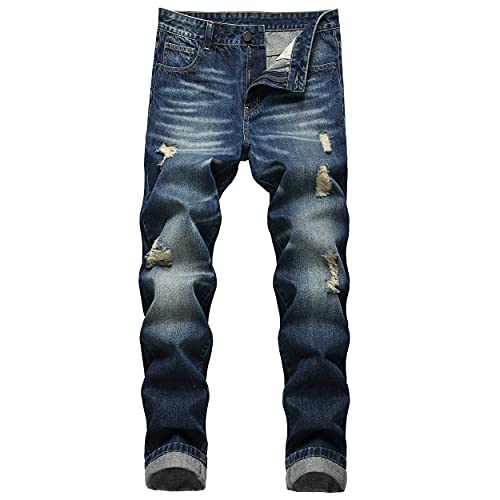 Men's Ripped Jeans,Slim Fit Distressed Straight Leg Fashion Denim Pants