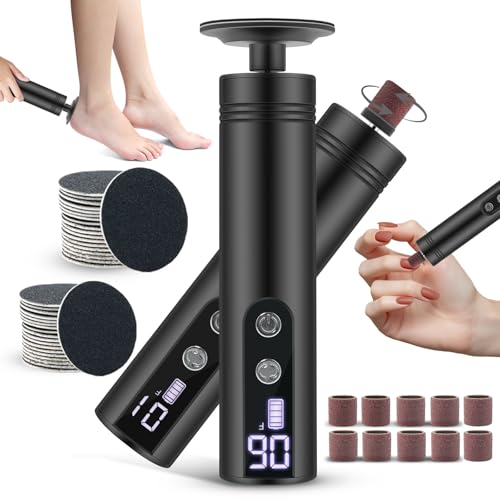 2 in 1 Electric Foot Callus Remover, 9 Speed Adjustable Foot Sander with LED Display, Electric Foot Grinder with 2000 mAh Rechargeable Battery, for Callus Removal, Replaceable Sandpaper Discs (Black)