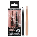 JAPONESQUE Pointed-Slant & Slant Tweezers, 2 Pack for Eyebrow Grooming, Facial Hair Removal, Rose Gold and Black, Stainless Steel