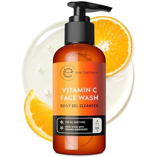 Eve Hansen Vitamin C Cleanser Face Wash | Anti Aging Facial Cleanser for Fine Lines, Age Spots, Dark Circles | Cruelty Free Skin Care Cleansing Gel with Aloe Vera, Vitamin E (4 oz)