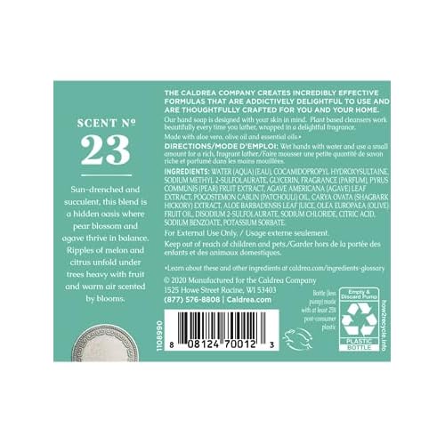 Caldrea Hand Wash Soap, Aloe Vera Gel, Olive Oil and Essential Oils to Cleanse and Condition, Pear Blossom Agave, 10.8 oz, 2 Pack
