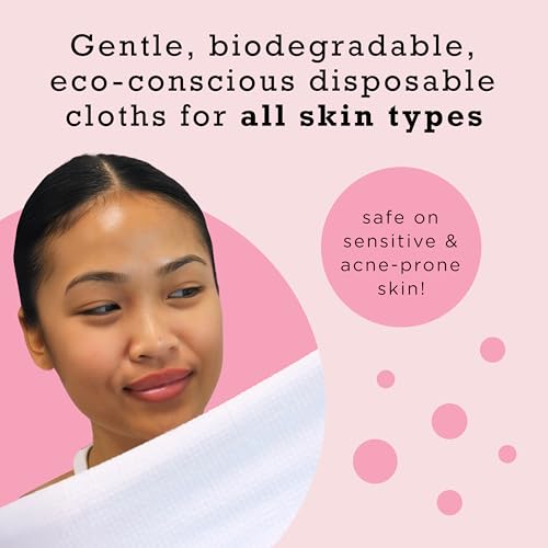 ERASE YOUR FACE Disposable Face Towels - Alternative for Makeup Remover Wipes - Dual-Sided, Fragrance-Free & Safe for Sensitive Skin - Stocking Stuffers for Women, Pink (50 Count)