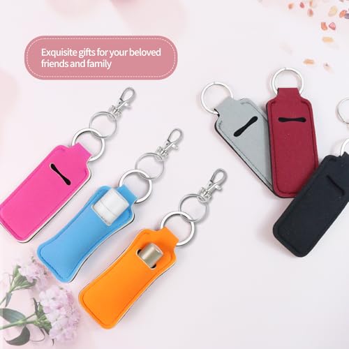 Chapstick Holder Keychain Lip Gloss Holder Keychain Cute Lip Balm Sleeve Pouch Lipstick Holder Keychain 6 PCS