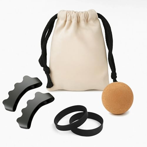 Foot Recovery Kit - Toe Spacers, Cork Massage Ball & Resistance Bands for Plantar Fasciitis Relief, Bunion Correction, Foot Pain, Yoga & Stretching - Post Workout Massage - Travel Pouch Included