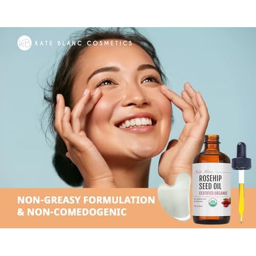 Kate Blanc Cosmetics Rosehip Oil for Face with Stainless Gua Sha (1oz, Organic, Pure, Cold Pressed) Rosehip Seed Face Oil for Gua Sha Massage