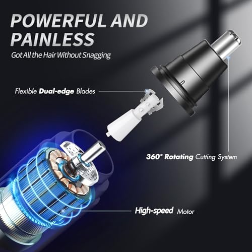 Nose Hair Trimmer for Men,USB Rechargeable Eyebrow & Facial Hair Trimmer,Dual Edge Waterproof Blades for Easy Clean