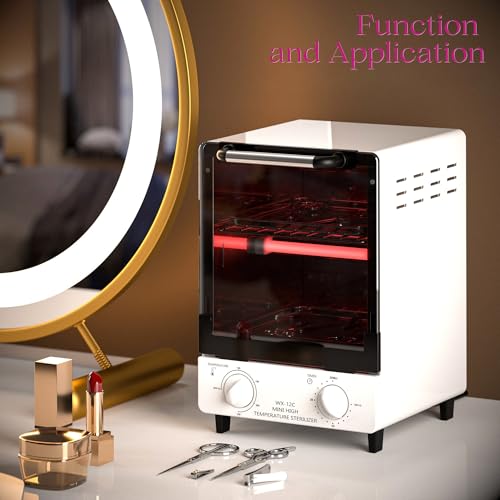 Sterilizer for Nail Tools, 12L Multifunctional High Temperature Cleaning Dry Box Stainless Steel with Temp Control, Timer, 2 Stainless Trays, Tweezer Sterilizer, Nail Salon Equipment, 110V 1000W