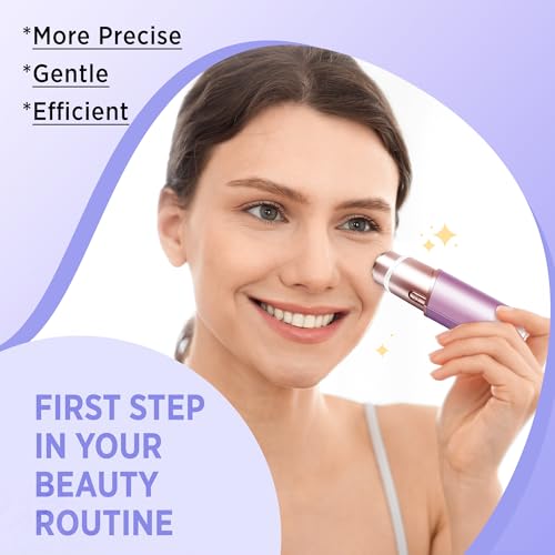 Facial Hair Removal for Women: Electric Razor for Smooth Skin Painless Trimmer Rechargeable Shaver for Upper Lip Peach Fuzz Chin Pocs Hair at Home Travel Gifts for Women(Purple)