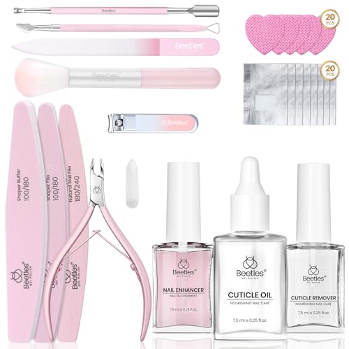 Beetles Gel Polish Remover Kit Nail Care Kit Nail Prep Set Cuticle Oil Cuticle Remover Nails Strengthener 14pcs Manicure Tools Glass Files Removal Foil Wraps Cuticles Trimmer Pushers Gift for Women