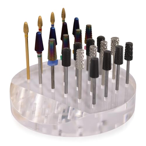 PANA Round Transparent Acrylic Nail Drill Bit Holder Display Organizer Stand - Carbide Bit Storage Mount For Manicure Tools Nail Salon - 12 Holes Clear (Drill Bits Not Included)