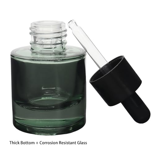 10 Pack 1oz Dark Green Round Flat Shoulder Essential Oil Dropper Bottle With 2 Funnels And 2 Plastic Pipette, 30 ml Thick Bottom Dropper Bottle Travel Aromatherapy Oil Container