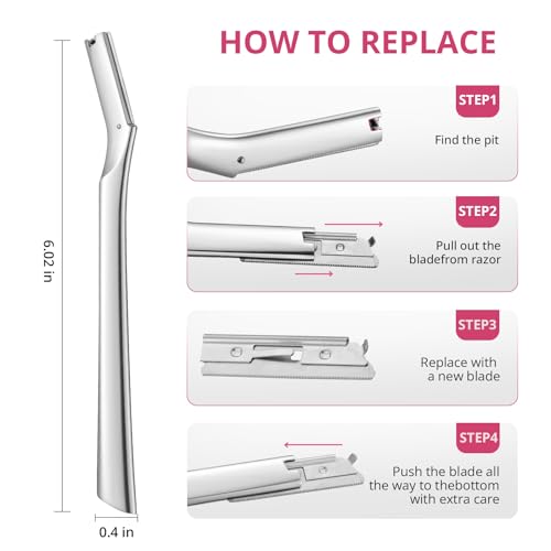 Dermaplane Razor for Women Face, Eyebrow Razor for Women & Men, Professional Metal Dermaplaning Tool with 12PCS Refill Blades, Reusable Face Razor for Exfoliation & Peach Fuzz Removal