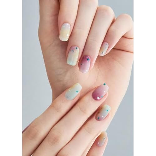ohora Semi Cured Gel Nail Strips (N Starry Pop) - Works with Any Lamps, Salon-Quality, Long Lasting, Easy to Apply & Remove - Includes 2 Prep Pads, Nail File & Wooden Stick
