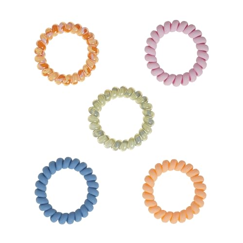 Goody X Sophia Yeshi Dentless Spiral Hair Ties, Hair Coils, Stretchable Jelly Bands Phone Cord Hair Ties, Medium-Thick Hair, Multicolor Print - 5 Ct