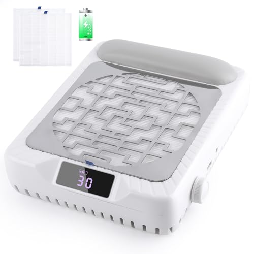Rechargeable Nail Dust Collector, Professional Dust Collector Nail Tech with LED Display, Powerful Adjustable Nail Dust Cleaner Machine for Acrylic Nail Polishing & Salon use