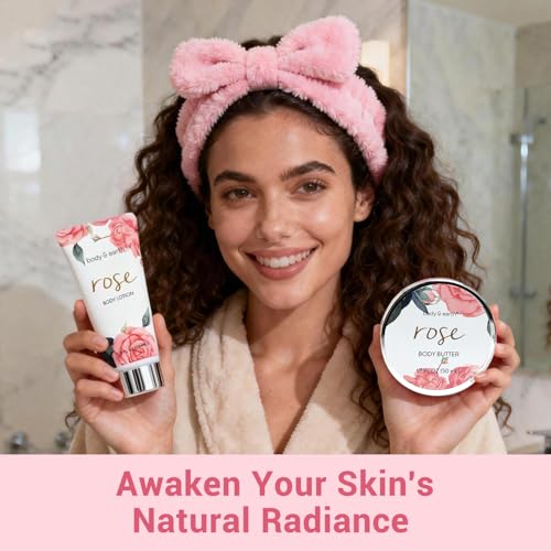 BODY & EARTH Spa Gift Set for Women - Luxurious 5 Pcs Bath and Body Box, Rose Scent, Includes Body Wash, Body Butter, Body Lotion and More, Birthday Mothers Day Gifts for Mom Self Care Kit for Her
