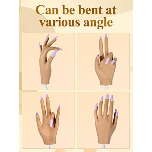 Practice Hand for Acrylic Nails- Silicone Nail Hand Practice Upgrade Nail Tips Never Fall Off, Fake Nail Manican Hand for Nail Practice, Flexible Practice Maniquin Hand with 200PCS Nail Tips