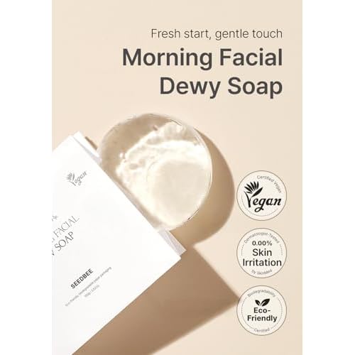 SEEDBEE Dew Face Wash Soap Bar, Moisturizing & Calming Facial Soap, Morning & Night Skincare Routine, Use After Makeup Removal, For Dry & Combination Skin Type, Vegan, Biodegradable, 100g/3.52 oz