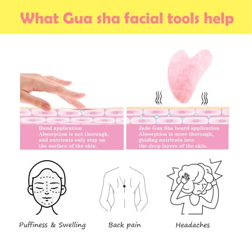 2PCS Gua Sha Facial Tool, Natural Jade Stone Guasha Board for Jawline Sculpting and Puffiness Reducing, Scraping Massage Tool, Skin-Care Gift for Men Women