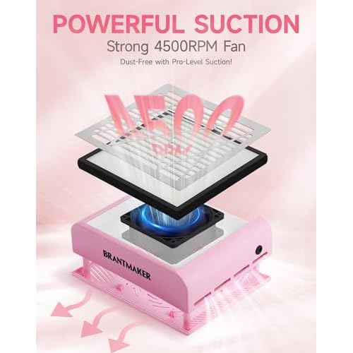 Nail Dust Collector with Brush and 2 Reusable Filters, 60W Vacuum Dust Fan for Acrylic Nails (pink)