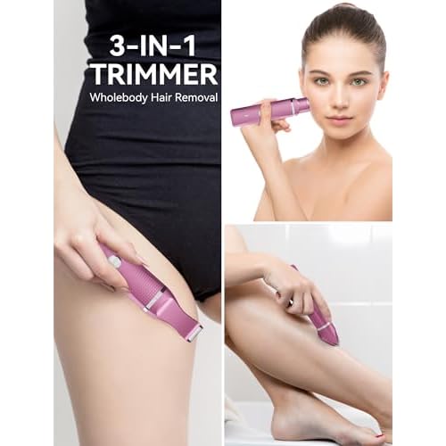 Pubic Hair Trimmer for Women-Unibono Bikini Trimmer, Replaceable 3-in-1 Electric Razors for Women, Electric Shaver in Poweverful Motor, Waterproof Personal Trimmer for Body Hair (Rose Red, RR-1)