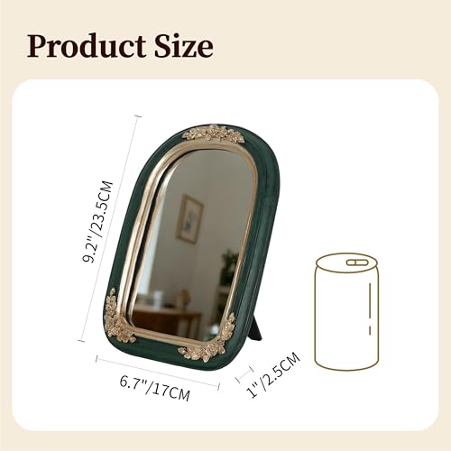 Arched Vanity Mirror Resin Frame Emerald Green and Gold Antique Rose Desktop Accent (Green)