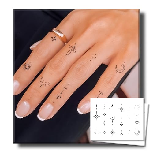 Tattoo Tech, 2 Sheets Tiny Semi Permanent Tattoo, Lasts 7-15 Days Finger Tattoos, Waterproof and Non-Reflective, Suitable for Boys and Girls, Exquisite Packaging