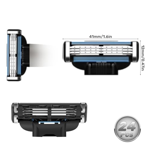 24 Pcs Razor Blade Refills for Men,Compatible with Ma-ch 3 Razor Blades Refill Disposable Blade Manual Beard Trimmer Safety Replacement Shaver Heads Set