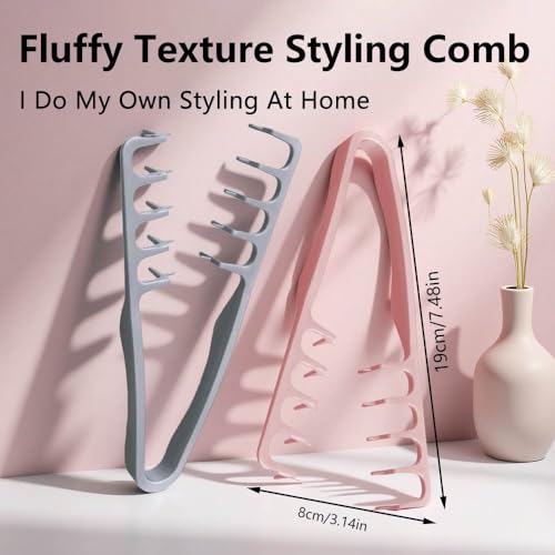 Texture Comb & Textured Styling Tool for Volumizing Fluffy Hair, 2-Pack Wide Tooth Quad Design for Detangling and Styling, Texturizing Solution for Women & Men (Grey+Pink£©