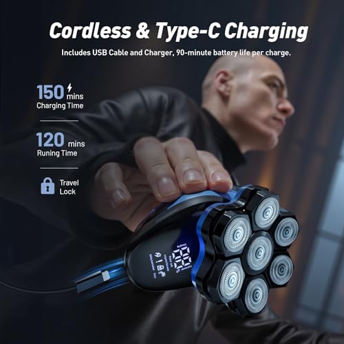 Head Shavers for Bald Men - Upgrade LED Display Electric Razor Shavers IPX6 Waterproof - Rechargeable Head Shaving