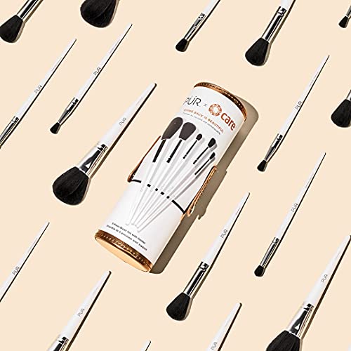 P?R MINERALS x CARE 5-Piece Makeup Brush Set with Holder Case - Professional Quality Makeup Brushes Includes Blush, Powder, Eyeshadow Base, Eyeshadow Blending, and Eyeshadow Crease Brushes