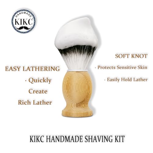Hand Crafted Shaving Brush for Vegans, Synthetic Hair Bristle for Wet Shave, Comfortable Bamboo Handle, Best Gift for Bearded Man