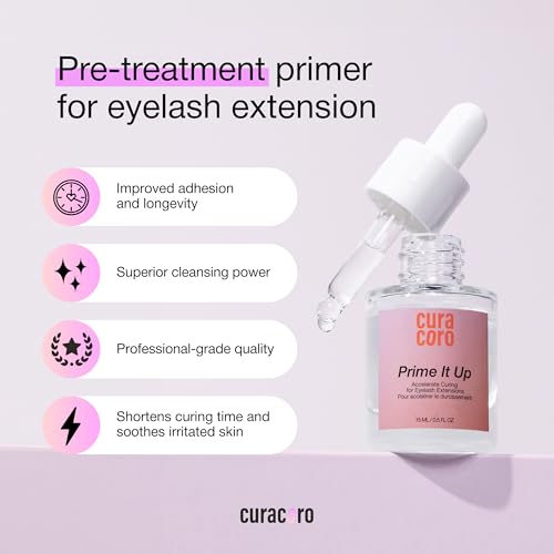 Curacoro Eyelash Extension Primer 15 ML - Increase Adhesive Bonding Power | Easily Removes Proteins and Oils/Oil Free/Longer Extension Retention (Prime It Up)