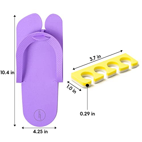 48 Pairs Spa Party Pack of Anti-Slip EVA Pedicure Slippers & Premium Toe separators Two Tone Soft & Durable - Bulk 6 Fun Colors Ideal for At Home Spa Party & Nail Salon