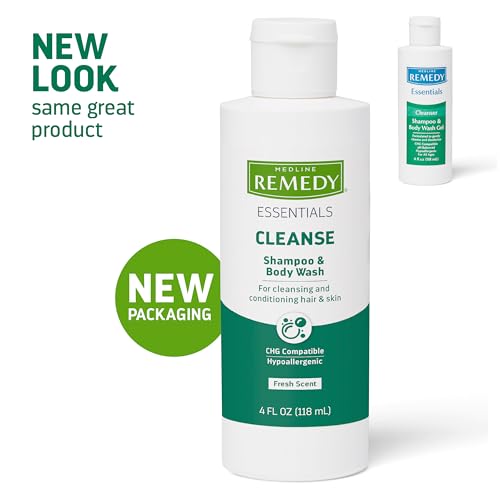 Medline Remedy Essentials Shampoo and Body Wash (4 fl oz), Full Body Cleanser with Aloe, For Adults & Elderly, Easy Rinse Gel for Bath, Shower or Bedside Bathing - 60 Count