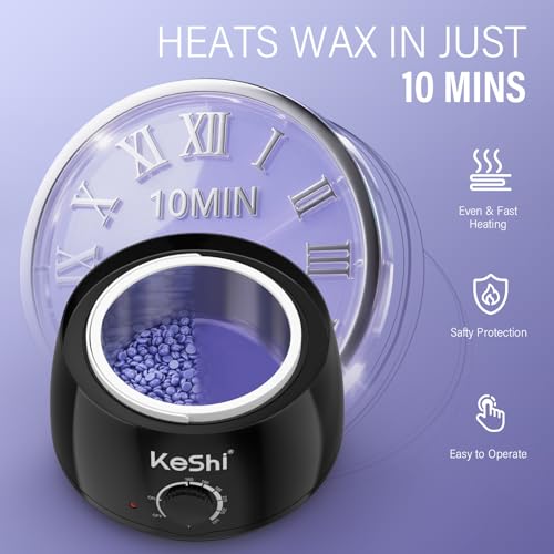 KeShi Waxing Kit, Painless Hair Removal Wax Warmer with 6 Bags Hard Wax Beans for Full Body, Legs, Face, Eyebrows & Bikini? Ideal for Both Women & Men